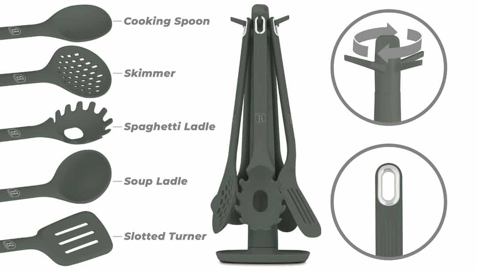 6 pcs Kitchen Tool Set with Rotating Stand, Matt Green – Berlinger Haus LPBH265