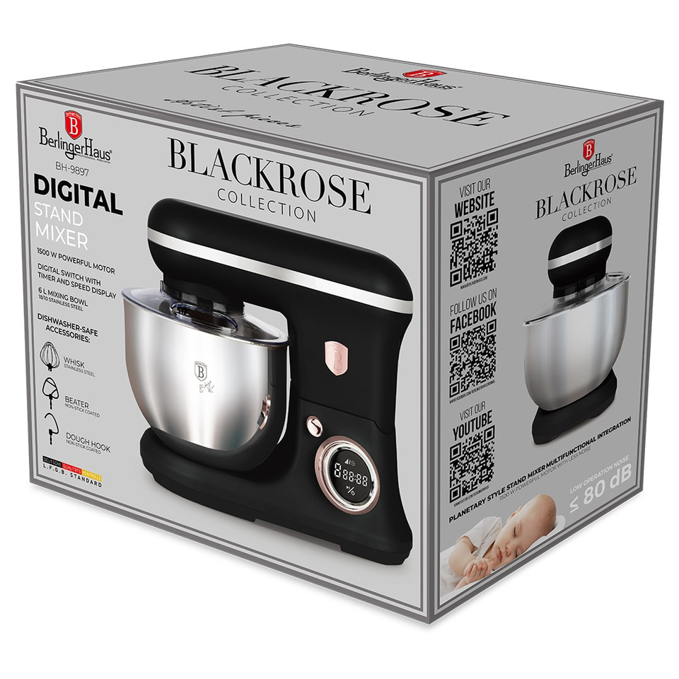 Planetary Stand Mixer 6L, 1500W, Black–Rose Gold – Berlinger Haus BH9897