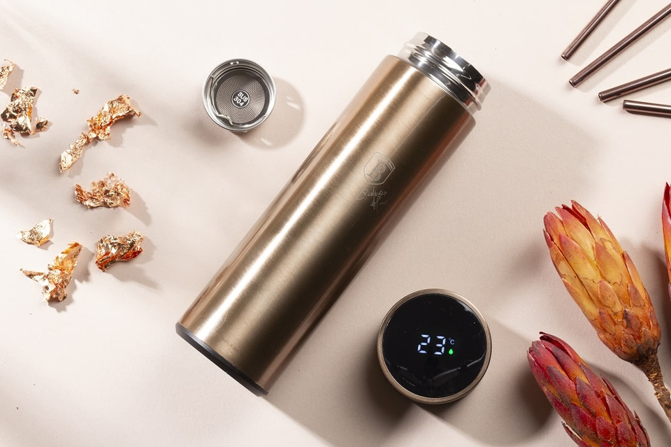 Drinking Bottle with LED Temperature Display, 450 ml | Rose Gold | Berlinger Haus BH7954