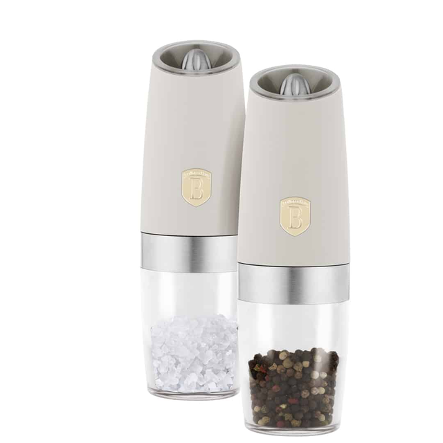 🧂 Gravity Pepper & Salt Mill Set, 2 pcs | Matt Cream | Sahara Berlinger Haus BH9542