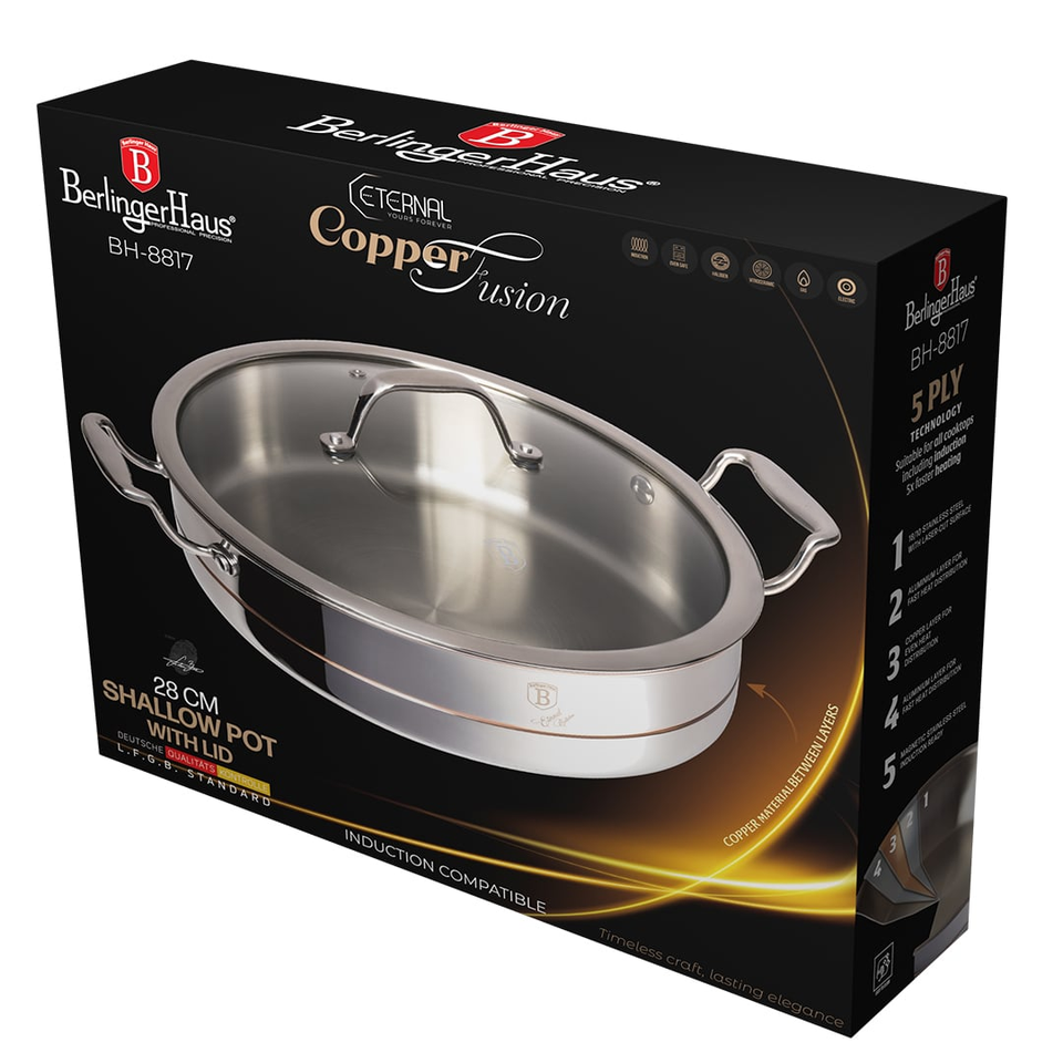 Shallow Pot with Lid, 28 cm | Copper Touch Collection | Berlinger Haus BH8817
