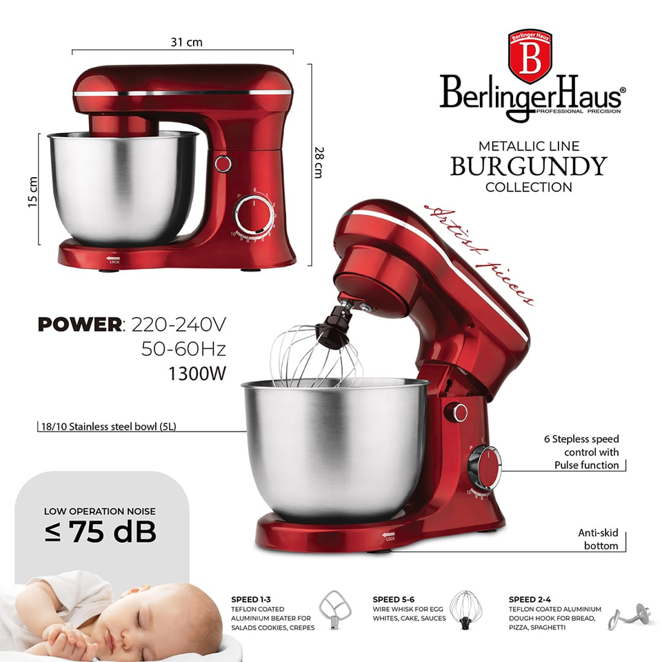Planetary Stand Mixer | 5 L | Burgundy | Berlinger Haus BH9864
