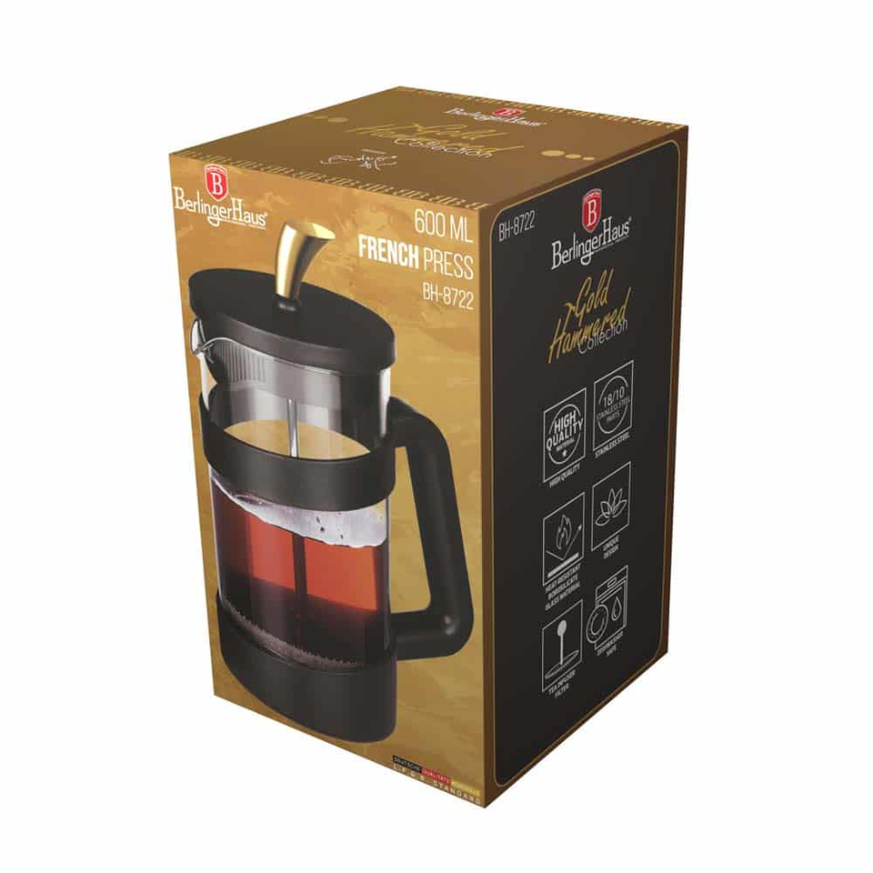 Coffee & Tea Plunger, 600 ml, Black–Gold | Berlinger Haus BH8722