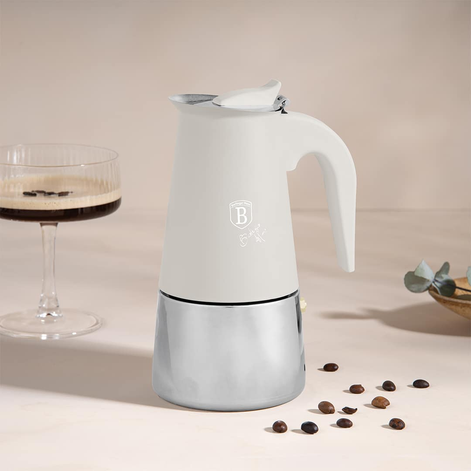 Coffee Maker, 6 Cups, Matt Cream Sahara | Induction Compatible | Berlinger Haus BH8911
