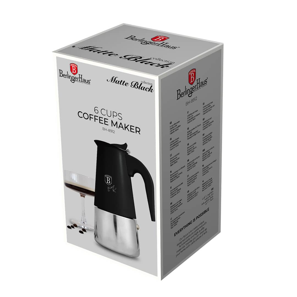 Coffee Maker, 6 Cups, Matt Black | Induction Compatible | Berlinger Haus BH8912
