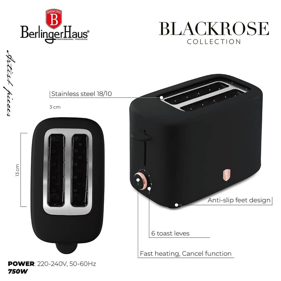 Toaster with Cover, Black–Rose Gold | Berlinger Haus BH9702