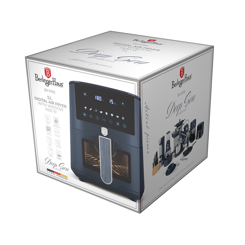 Air Fryer, 5 L with Visible Window – Matt Blue | Berlinger Haus BH9760