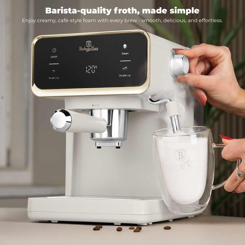 Digital Espresso Coffee Maker, 3 in 1 | Sahara Matt Cream | Berlinger Haus BH9847