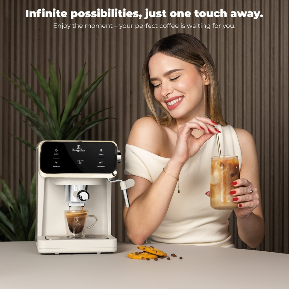 Digital Espresso Coffee Maker, 3 in 1 | Sahara Matt Cream | Berlinger Haus BH9847