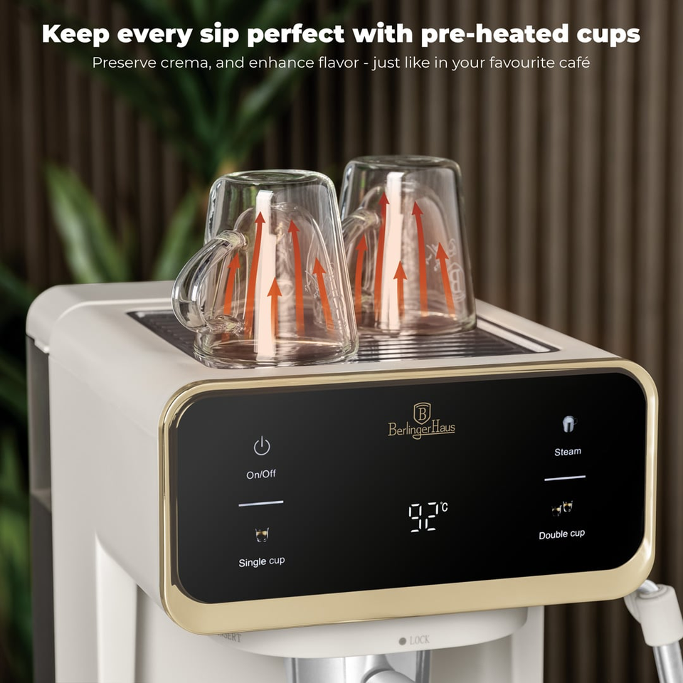 Digital Espresso Coffee Maker, 3 in 1 | Sahara Matt Cream | Berlinger Haus BH9847