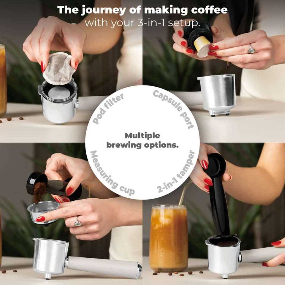 Digital Espresso Coffee Maker, 3 in 1 | Sahara Matt Cream | Berlinger Haus BH9847