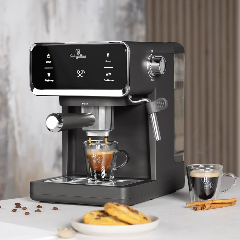 Digital Espresso Coffee Maker, 3 in 1 | Matt Anthracite | Berlinger Haus BH9852