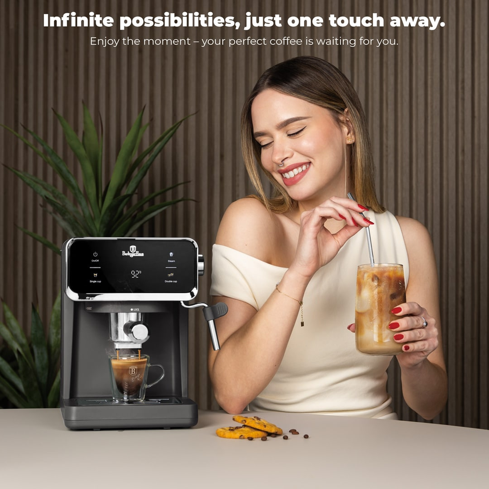 Digital Espresso Coffee Maker, 3 in 1 | Matt Anthracite | Berlinger Haus BH9852