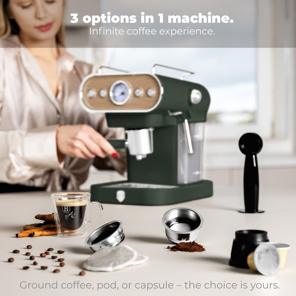 Espresso Coffee Maker, 3 in 1 | Matt Green | Berlinger Haus BH9857