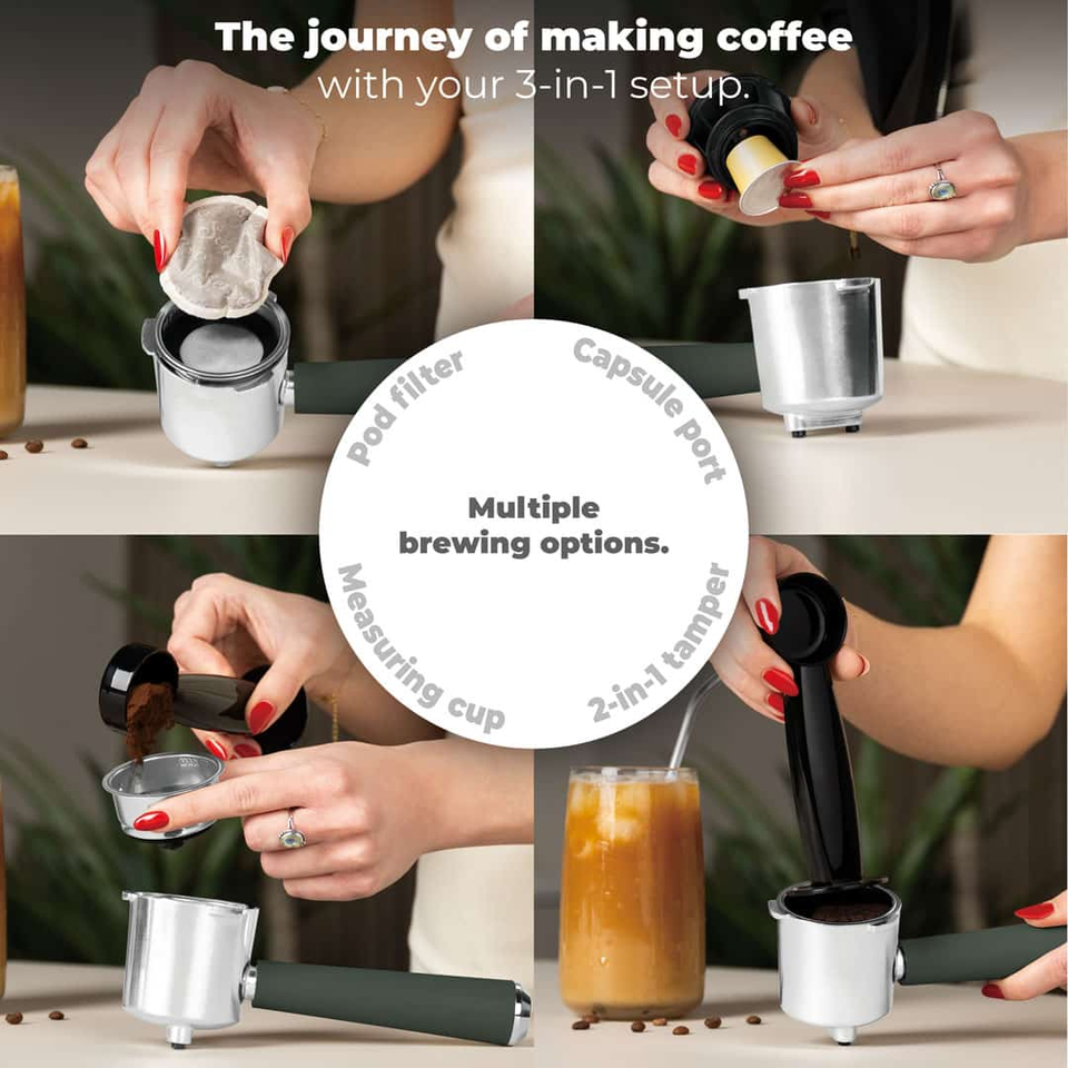 Espresso Coffee Maker, 3 in 1 | Matt Green | Berlinger Haus BH9857