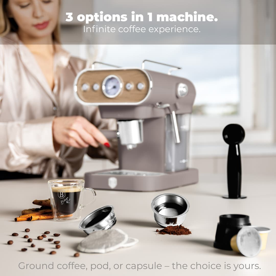 Espresso Coffee Maker, 3 in 1 | Matt Taupe | Berlinger Haus BH9856