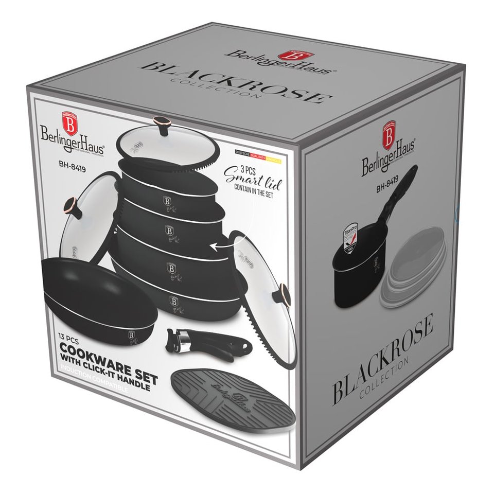 13 Pcs Cookware Set Berlinger Haus BH8419 | Black Rose
