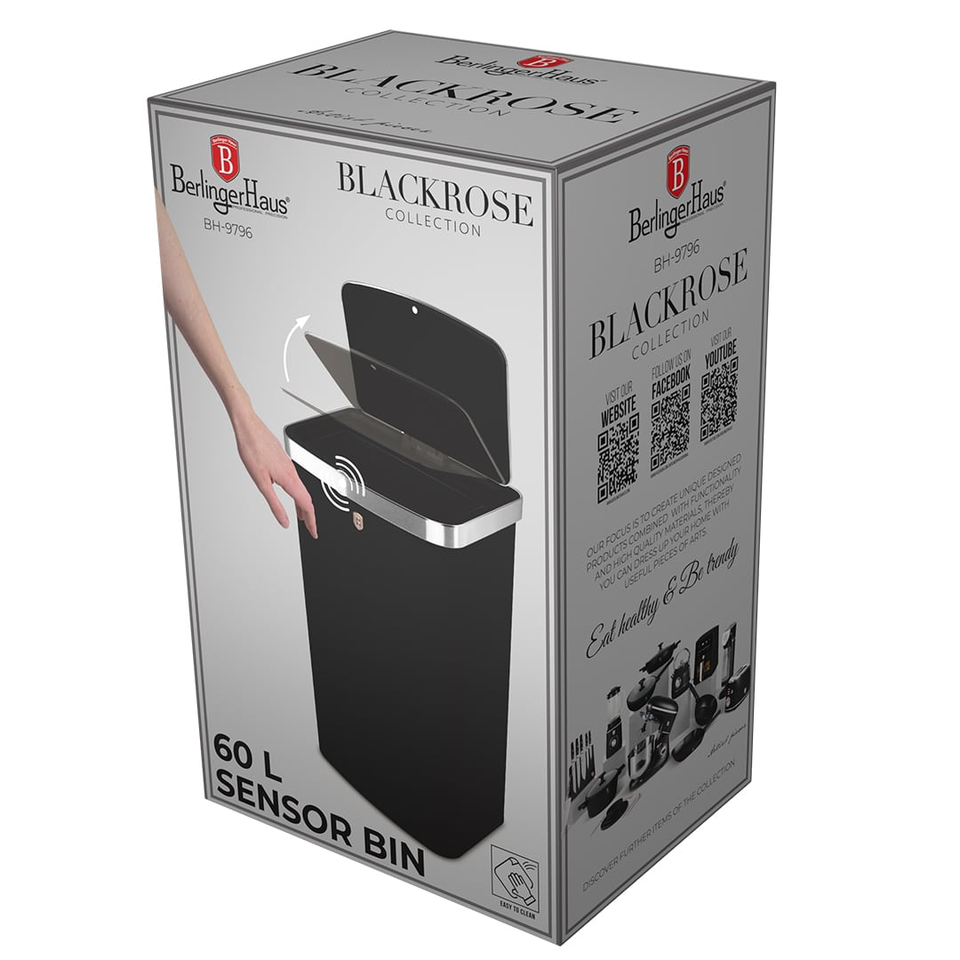 Sensor Bin, 60L, Black–Rose Gold | Berlinger Haus BH9796