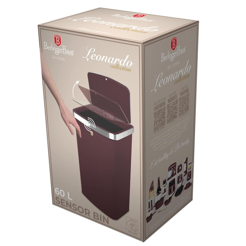 Sensor Bin, 60L, Matt Bordeaux | Berlinger Haus BH9799