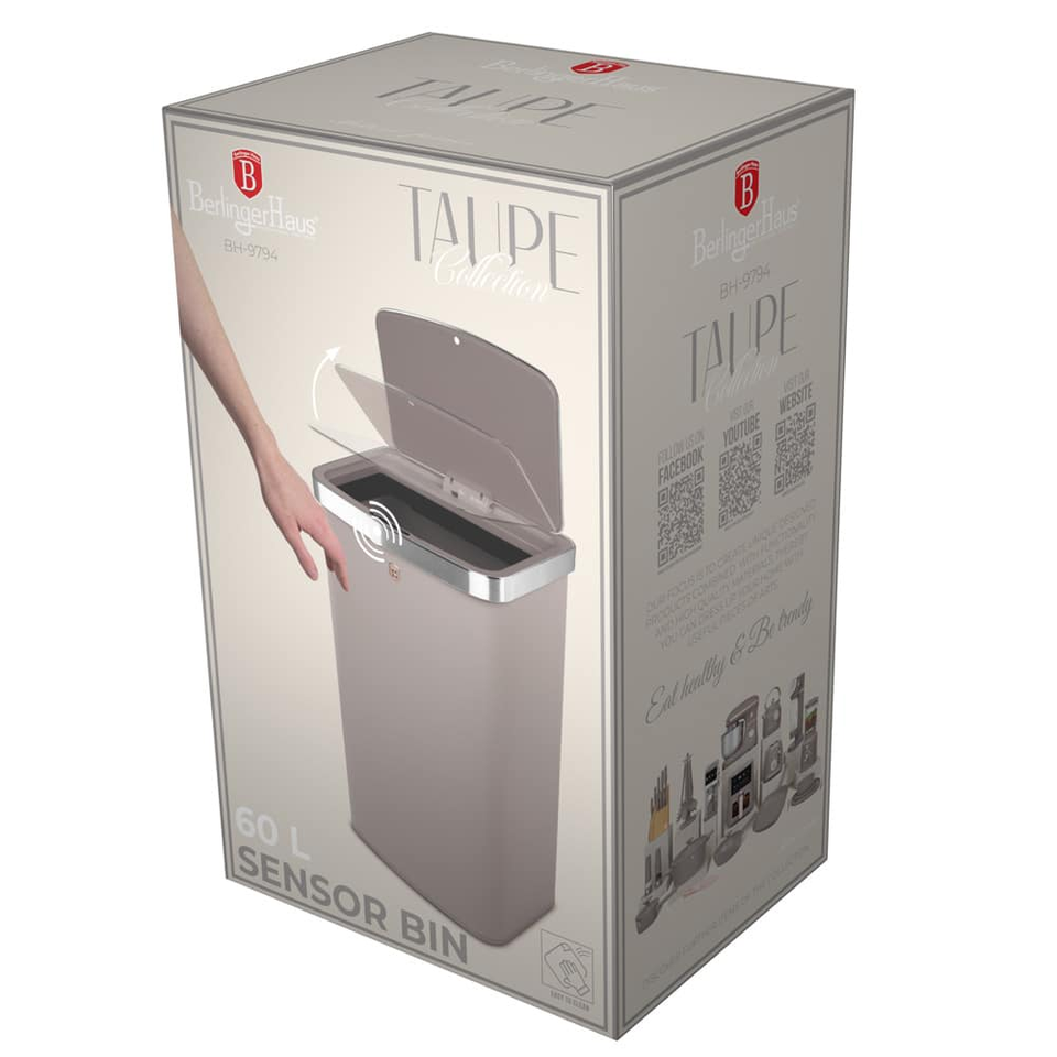 Sensor Bin, 60L, Matt Taupe | Berlinger Haus BH9794