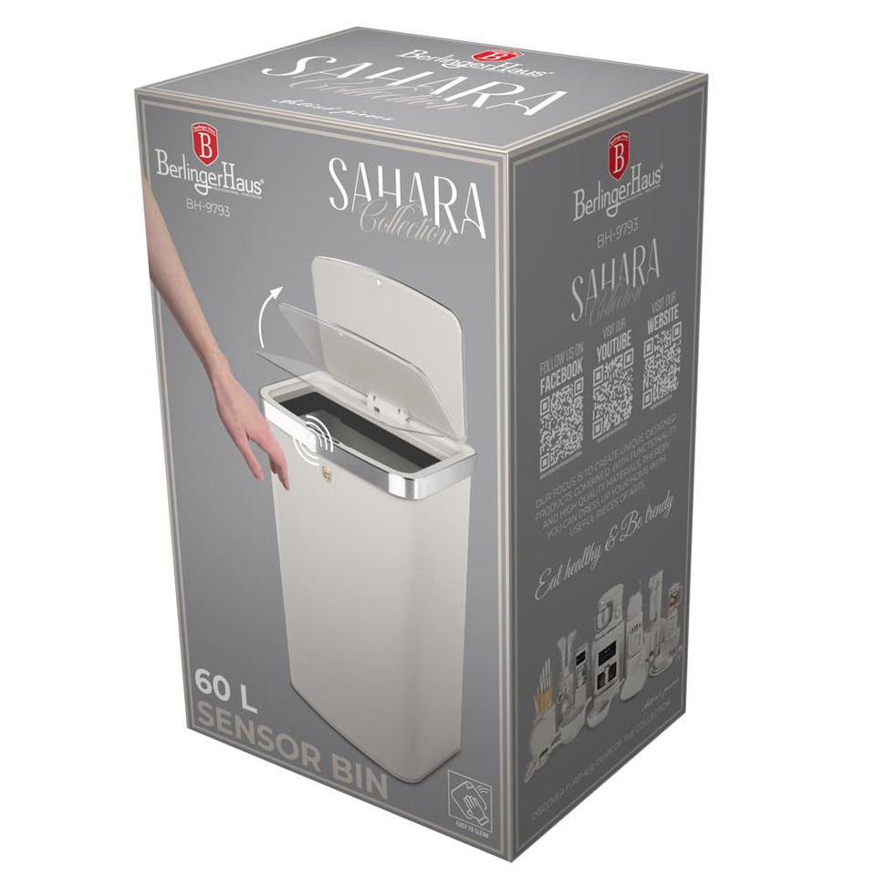 Sensor Bin, 60L, Matt Cream | Berlinger Haus BH9793