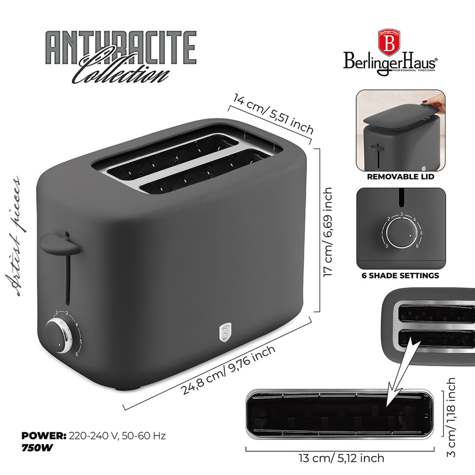 Toaster with Cover, Matt Anthracite | Berlinger Haus BH9704