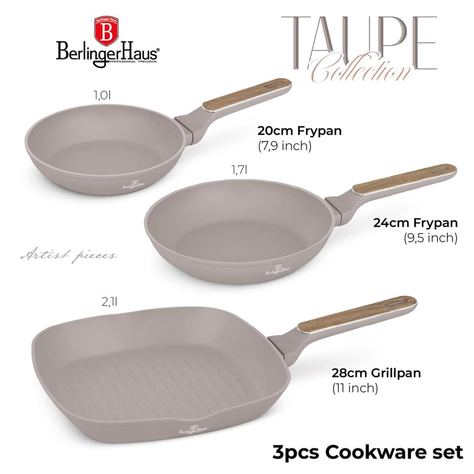 3 Pcs Frypan Berlinger Haus BH8342 | Taupe Nordic