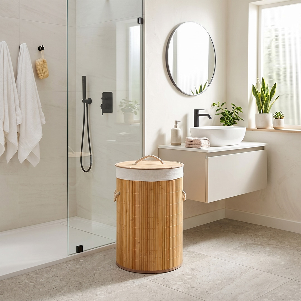 Round Bamboo Laundry Basket 48L Blaumann BL3953