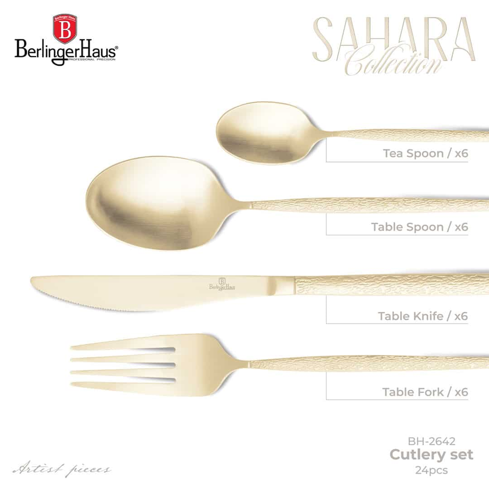 24 Piece Champagne Gold Cutlery Set BH2642 | Berlinger Haus