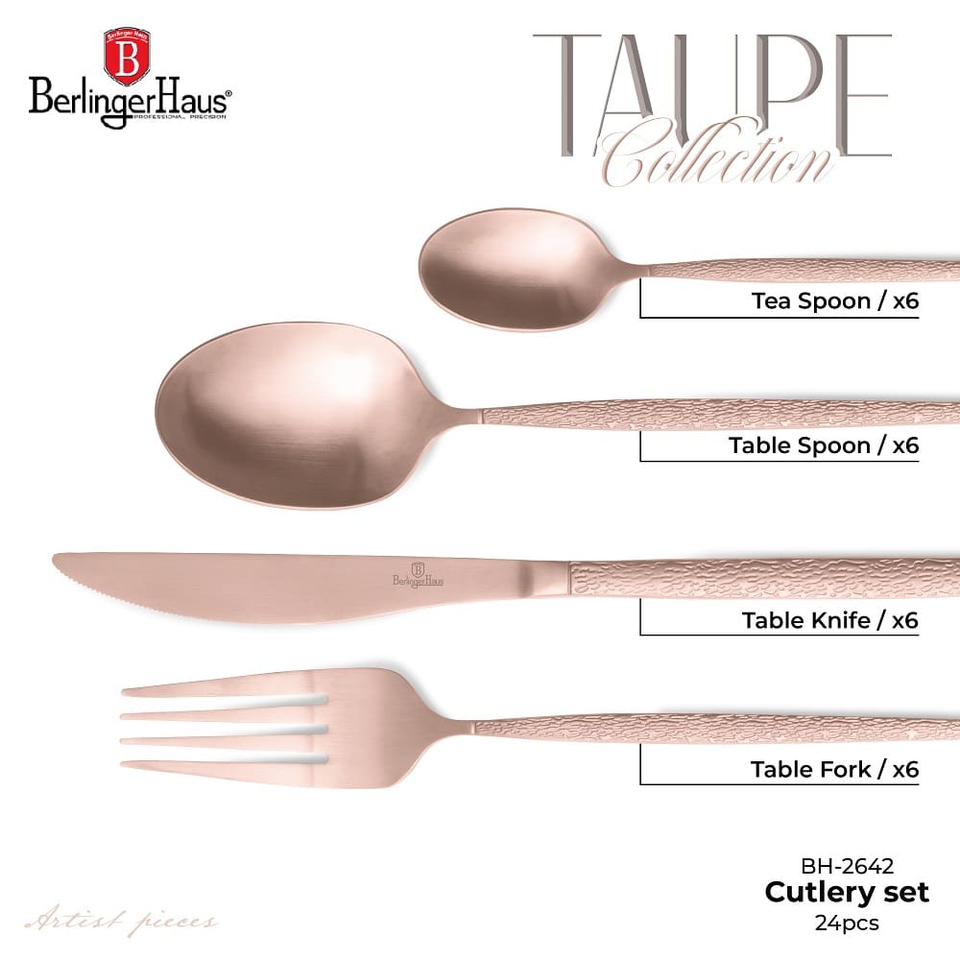 24 Piece Rose Gold Cutlery Set BH2641 | Berlinger Haus