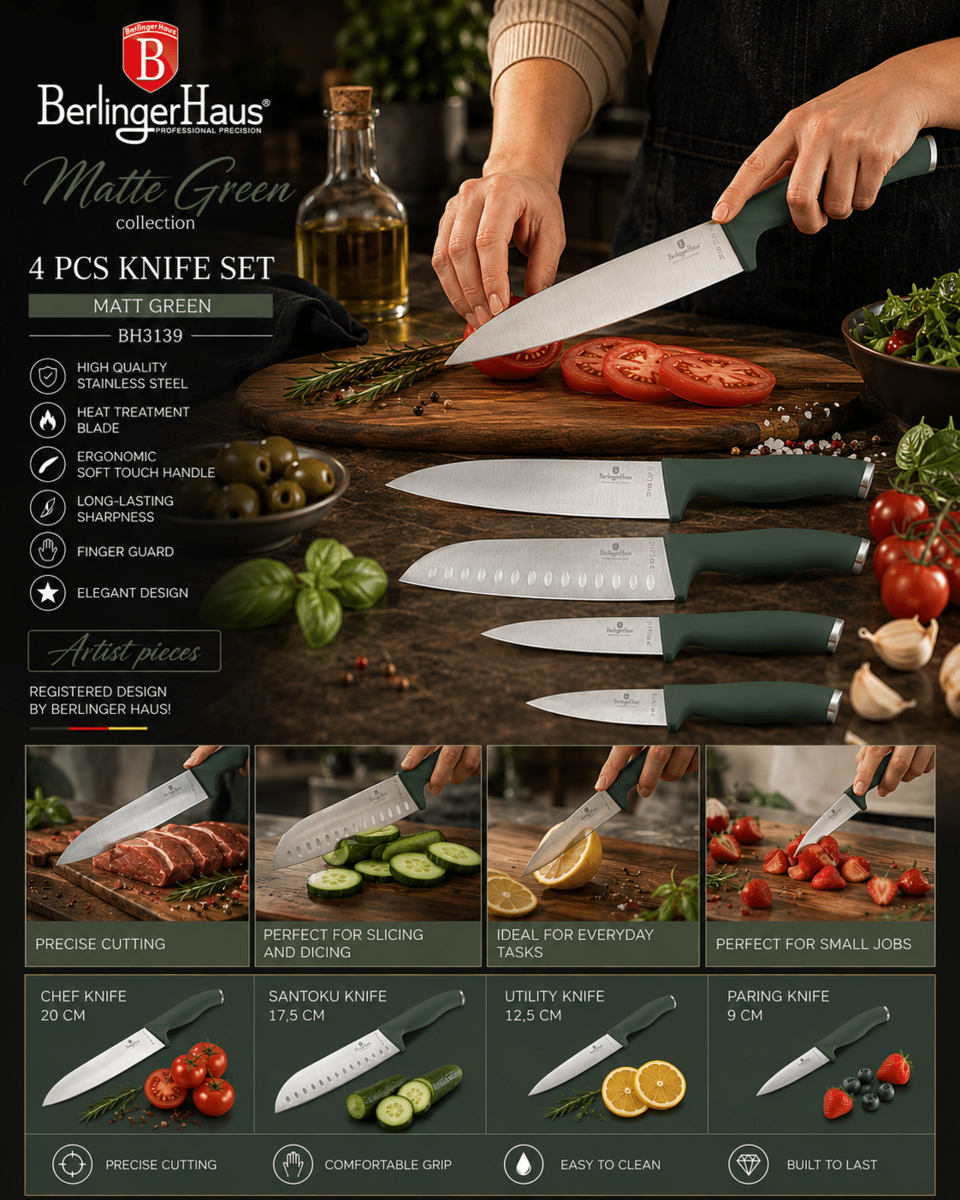 Knife Set | 4 pcs Matt Green Berlinger Haus BH3139