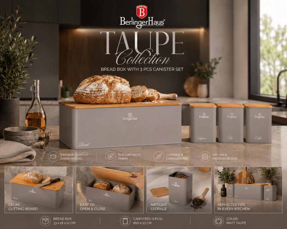 Bread Box & Canister Set | Taupe Berlinger Haus BH8902