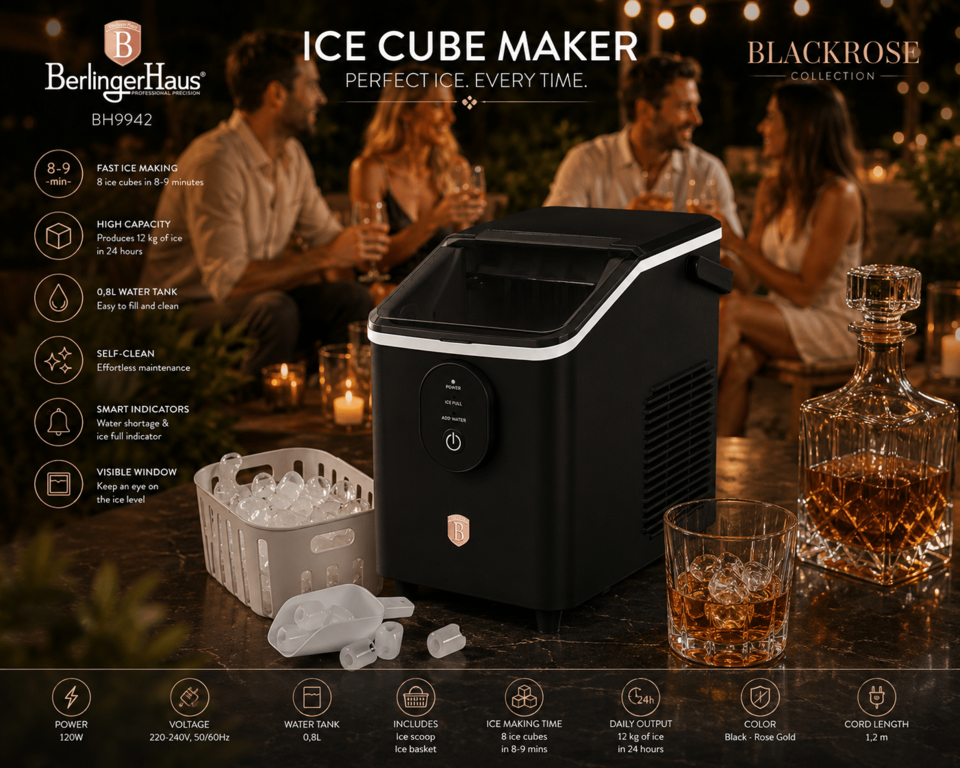 Berlinger Haus BH9942 Ice Cube Maker Black Rose Gold – 12kg/24h