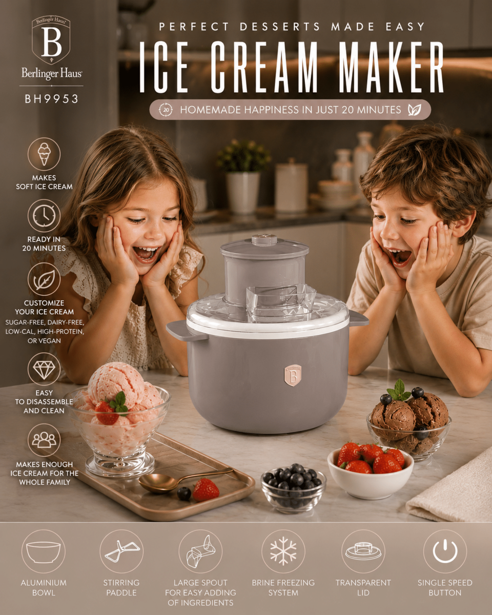 Berlinger Haus BH9953 Ice Cream Maker 1.1L Taupe – Homemade Frozen Desserts