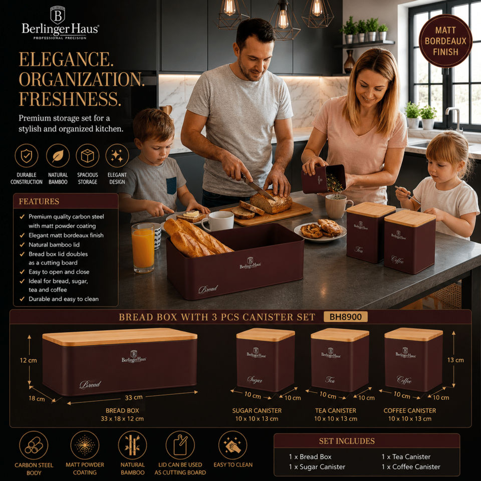 Bread Box with 3 pcs Canister Set Berlinger Haus BH8900