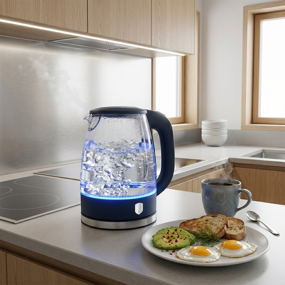Electric Glass Kettle 1.7L 2200W Matte Blue – Berlinger Haus BH9813