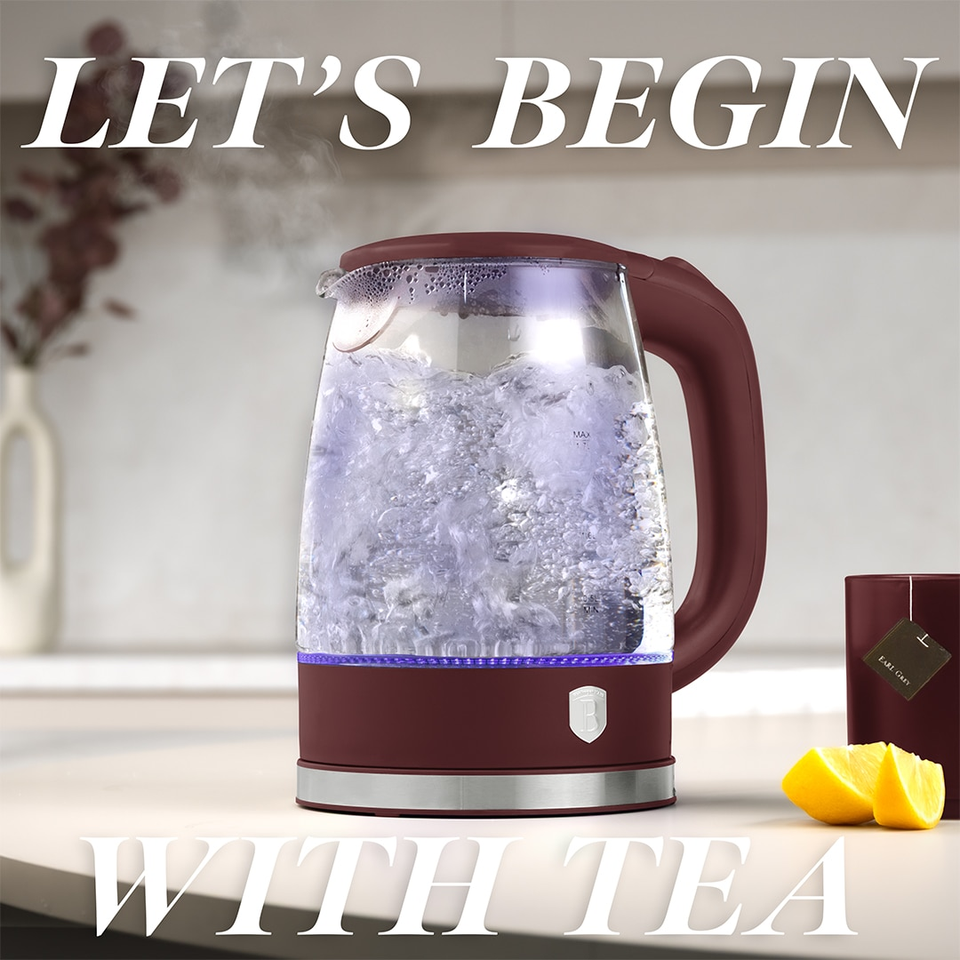 Electric Glass Kettle 1.7L 2200W Matte Bordeaux – Berlinger Haus BH9811