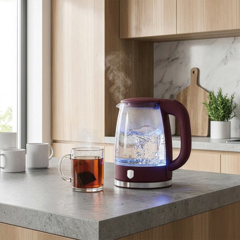 Electric Glass Kettle 1.7L 2200W Matte Bordeaux – Berlinger Haus BH9811