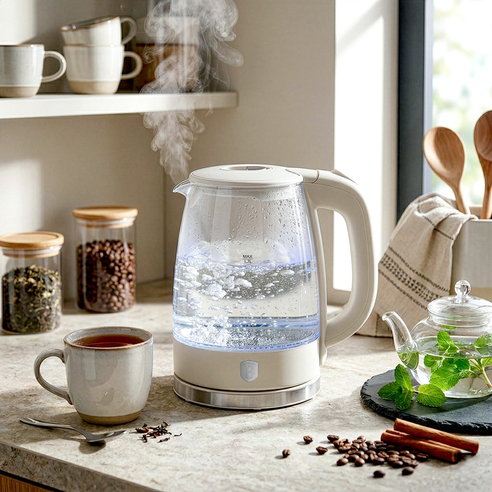 Electric Glass Kettle 1.7L Matte Cream 2200W – Berlinger Haus BH9322
