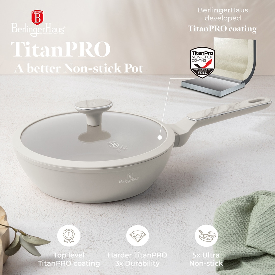 Berlinger Haus BH8390 – Deep Frypan with Lid 24 cm | Sahara Marble Collection