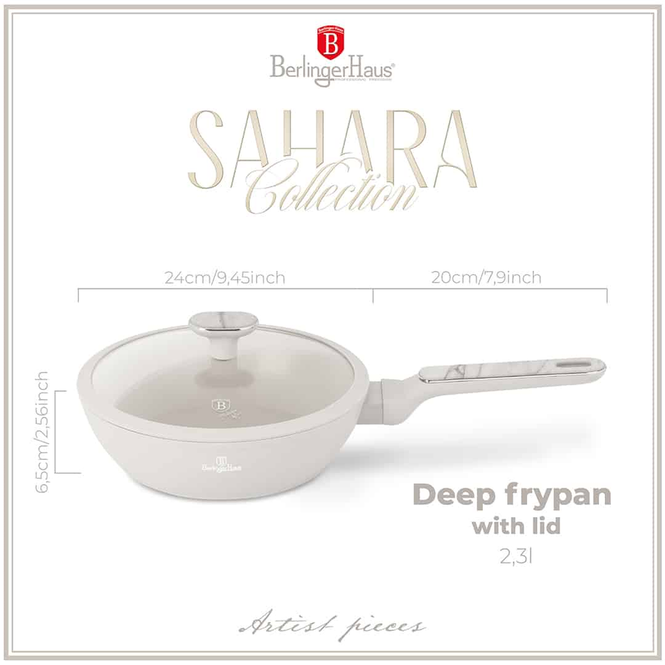 Berlinger Haus BH8390 – Deep Frypan with Lid 24 cm | Sahara Marble Collection