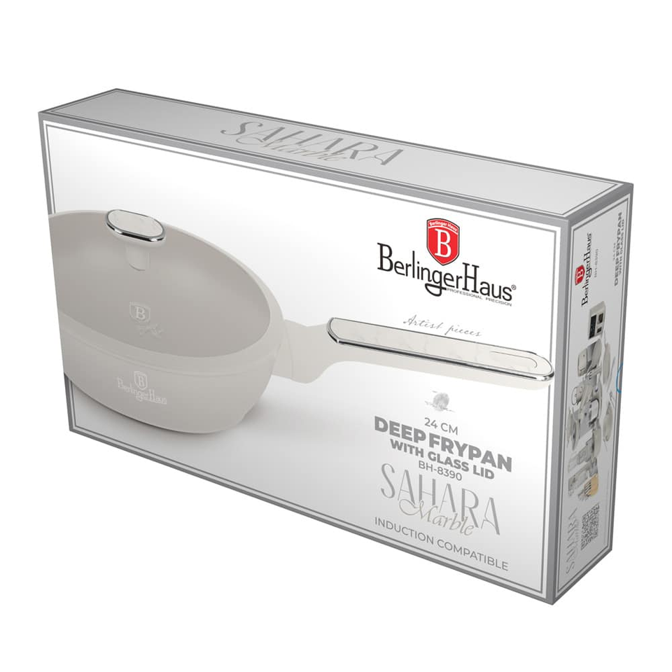 Berlinger Haus BH8390 – Deep Frypan with Lid 24 cm | Sahara Marble Collection