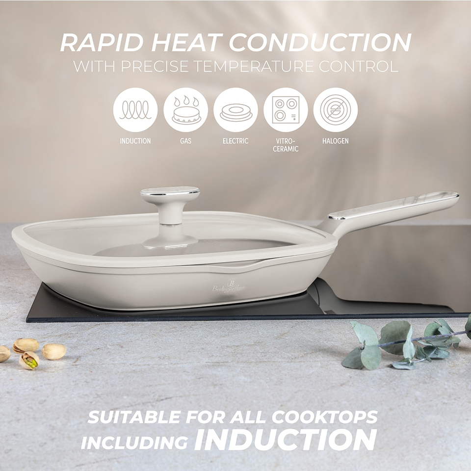 Berlinger Haus BH8393 – Grill Pan with Lid 28 cm | Sahara Marble Collection