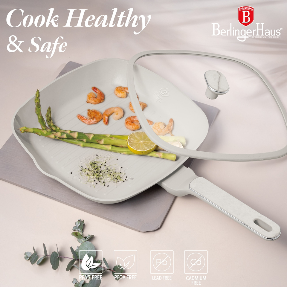 Berlinger Haus BH8393 – Grill Pan with Lid 28 cm | Sahara Marble Collection