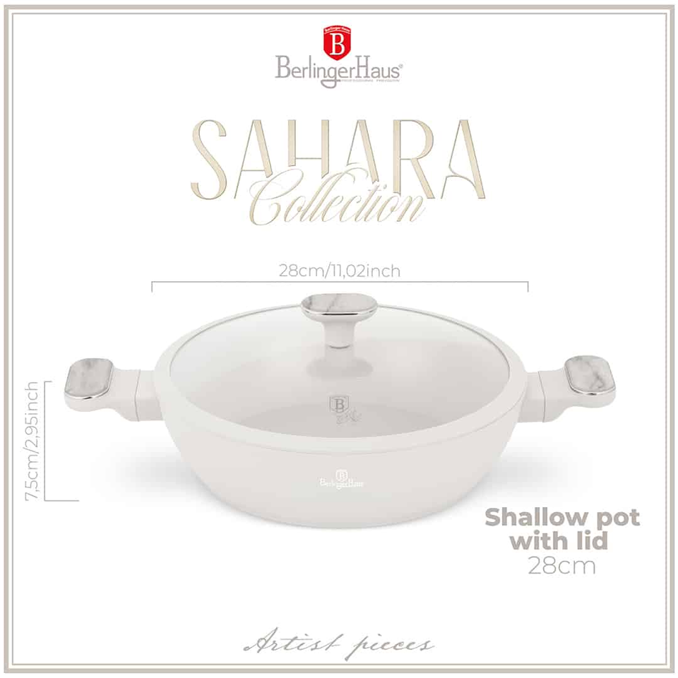 Berlinger Haus BH8394 – Shallow Pot with Lid 28 cm | Sahara Marble Collection
