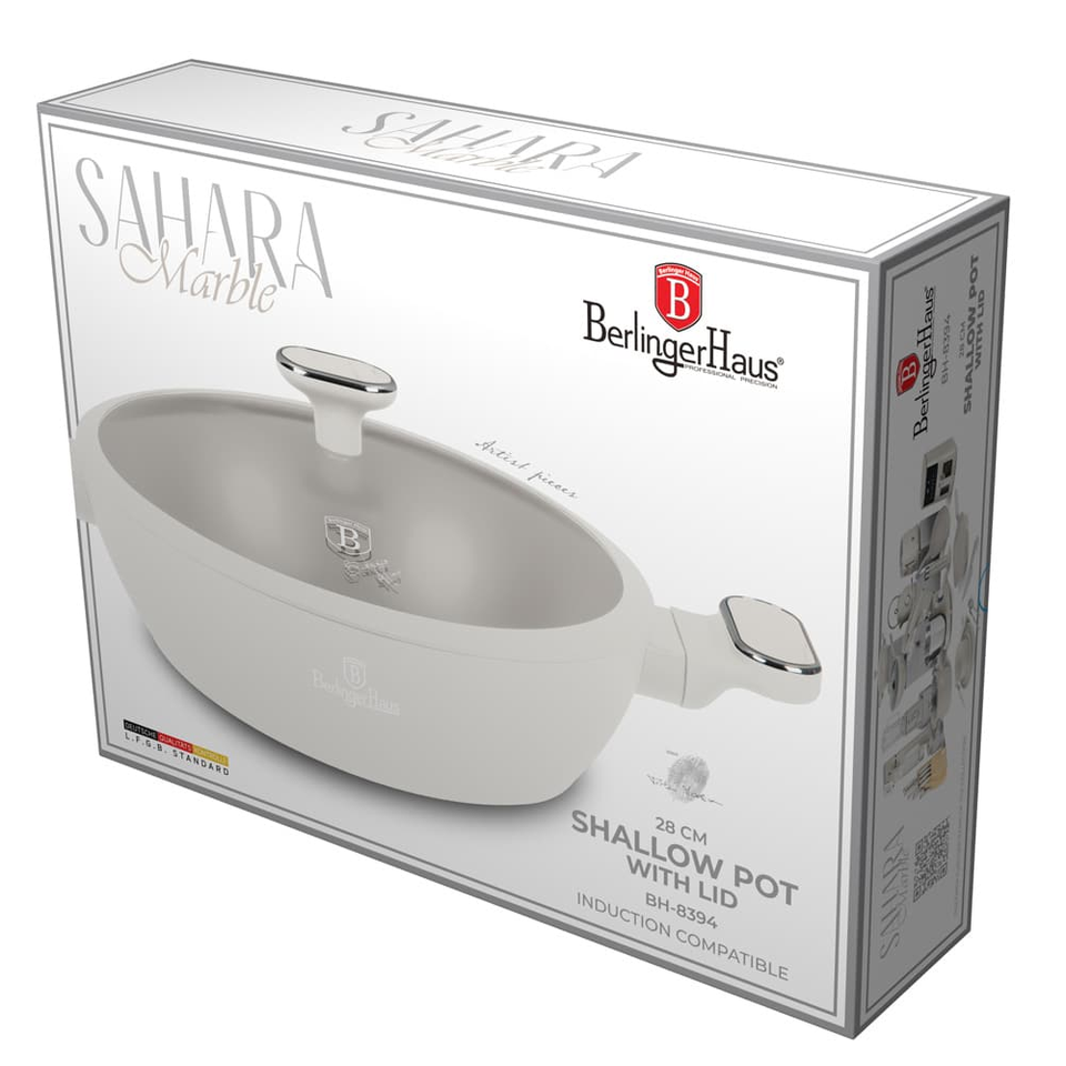 Berlinger Haus BH8394 – Shallow Pot with Lid 28 cm | Sahara Marble Collection