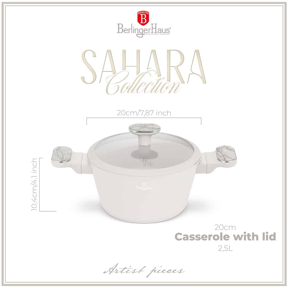 Berlinger Haus BH8395 – Casserole with Lid 20 cm | Sahara Marble Collection