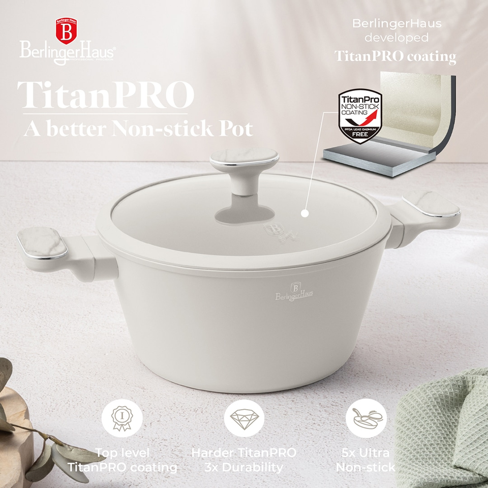 Berlinger Haus BH8396 – Casserole with Lid 24 cm | Sahara Marble Collection