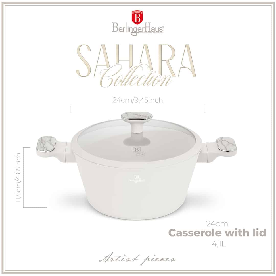 Berlinger Haus BH8396 – Casserole with Lid 24 cm | Sahara Marble Collection