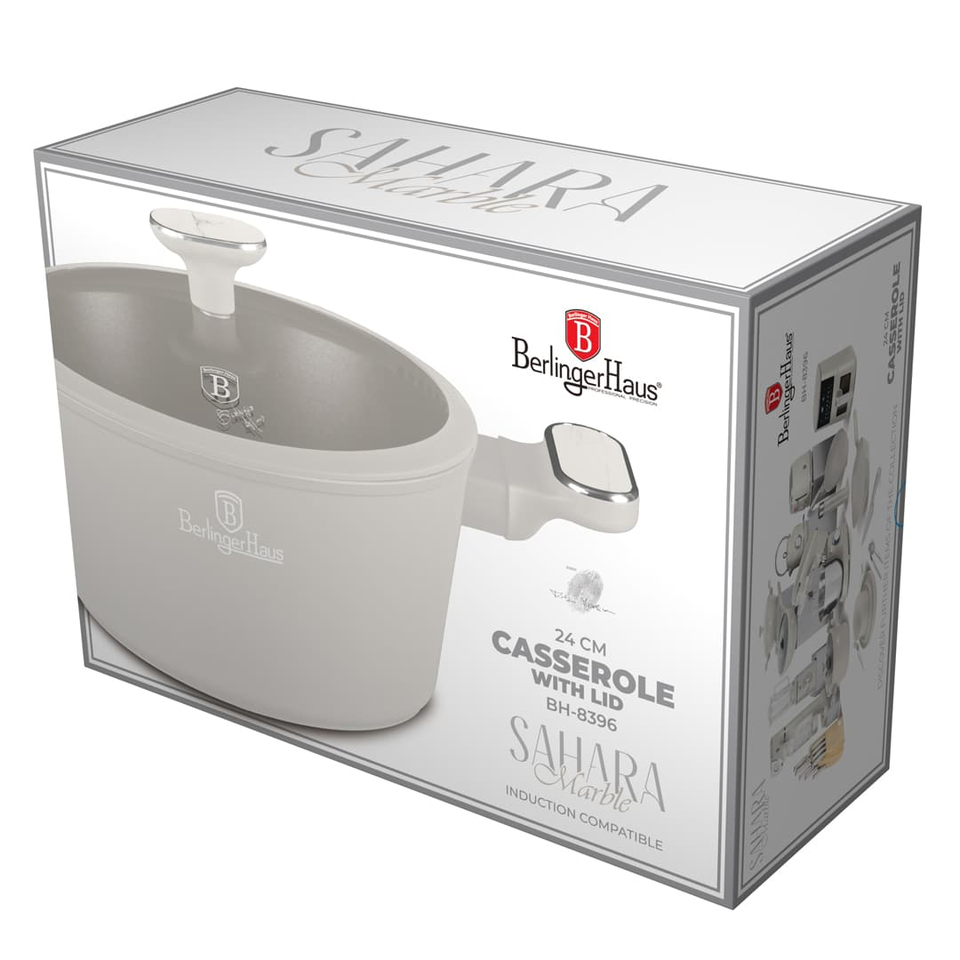 Berlinger Haus BH8396 – Casserole with Lid 24 cm | Sahara Marble Collection
